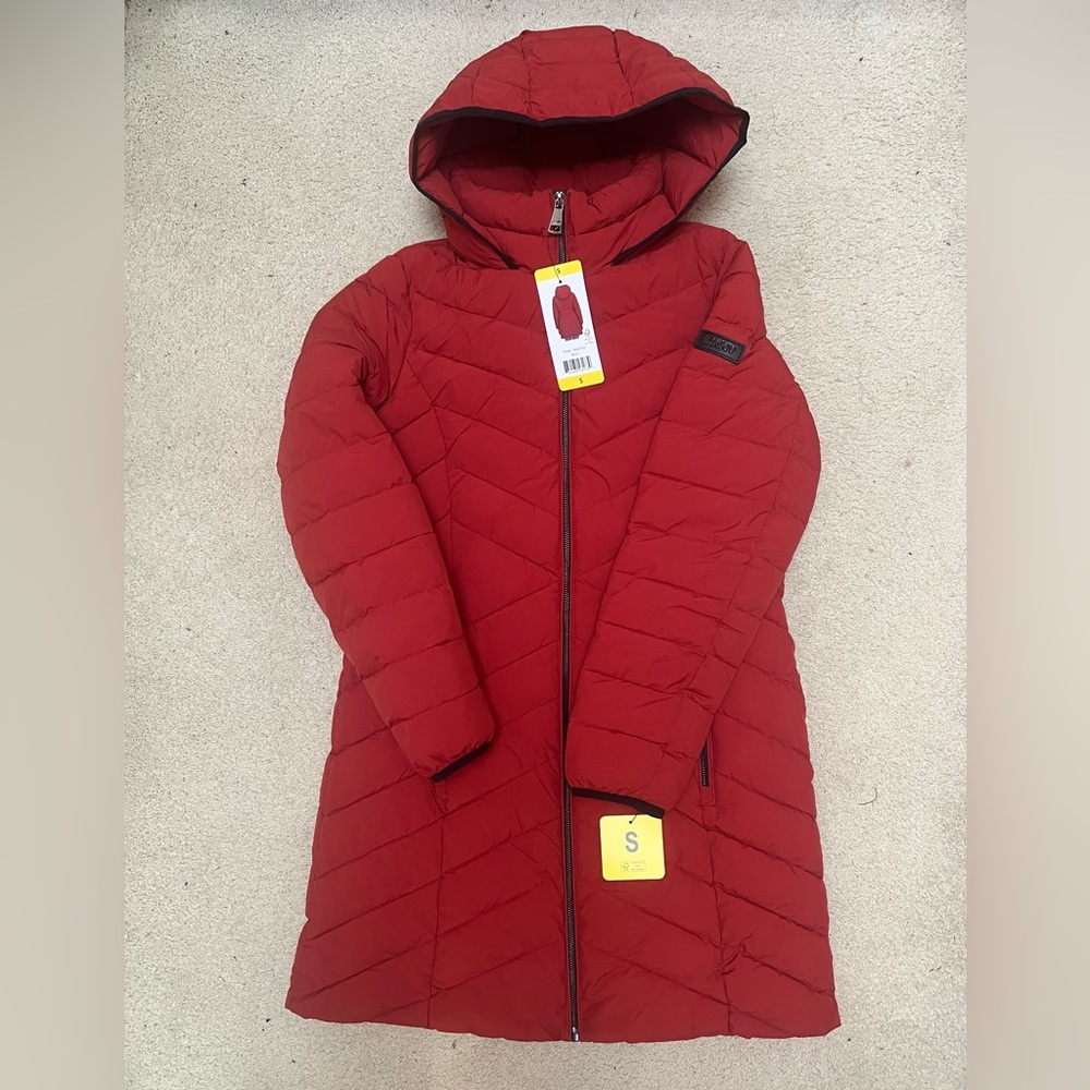 New DKNY Women’s Hooded Mid-Length Puffer Coat， size S